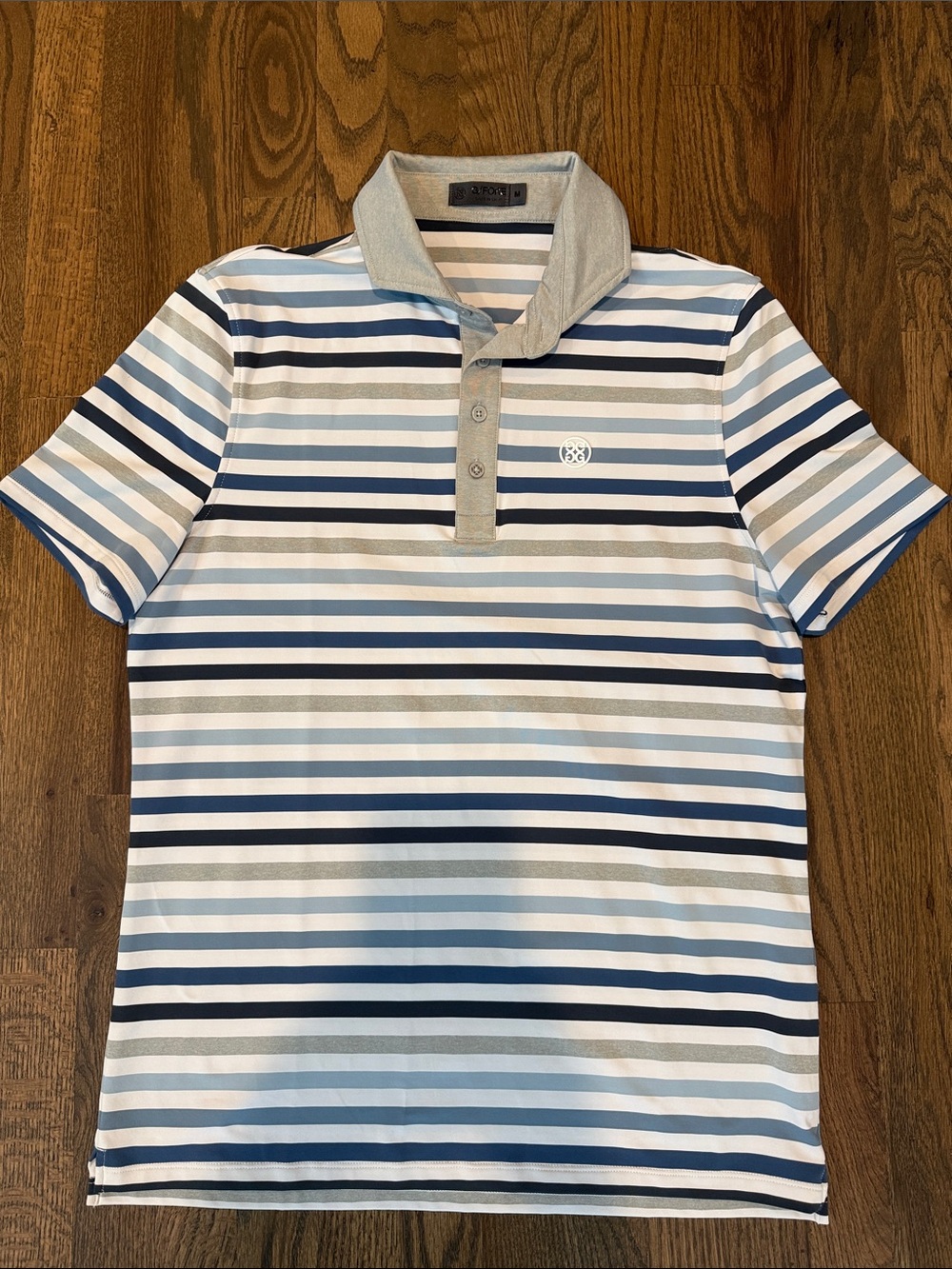 G/FORE Men's Horizontal Stripe Polo in Light Blue, Navy & White | Size M